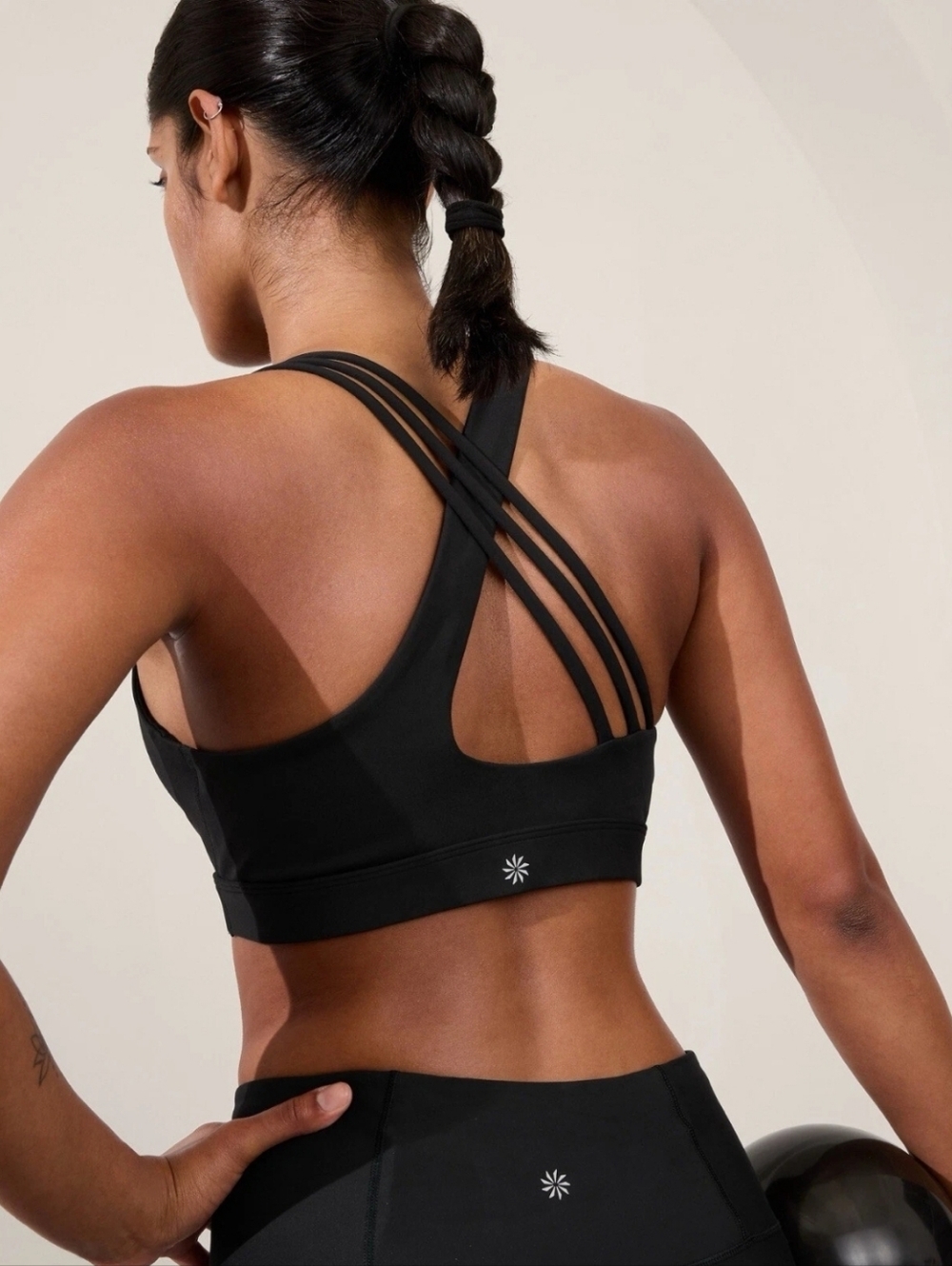 Athleta Train Free Sports Bra Camo Scrappy straps Black Grey Small